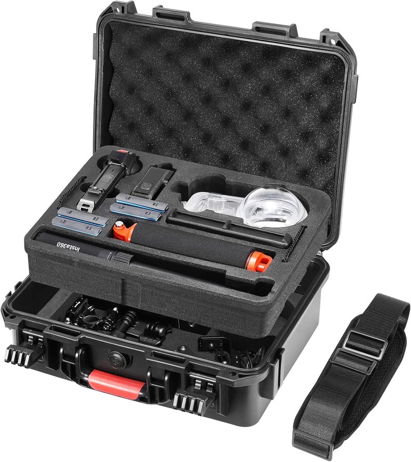 AMAZEAR Hard Case for Insta360 X5 X4 Air Accessories, Insta 360 X5 Waterproof Protective Carrying Case with Shoulder Strap for Diving Kit, Bullet Time Handle 2.0, Selfie Stick with Tripod, Black - Image 1